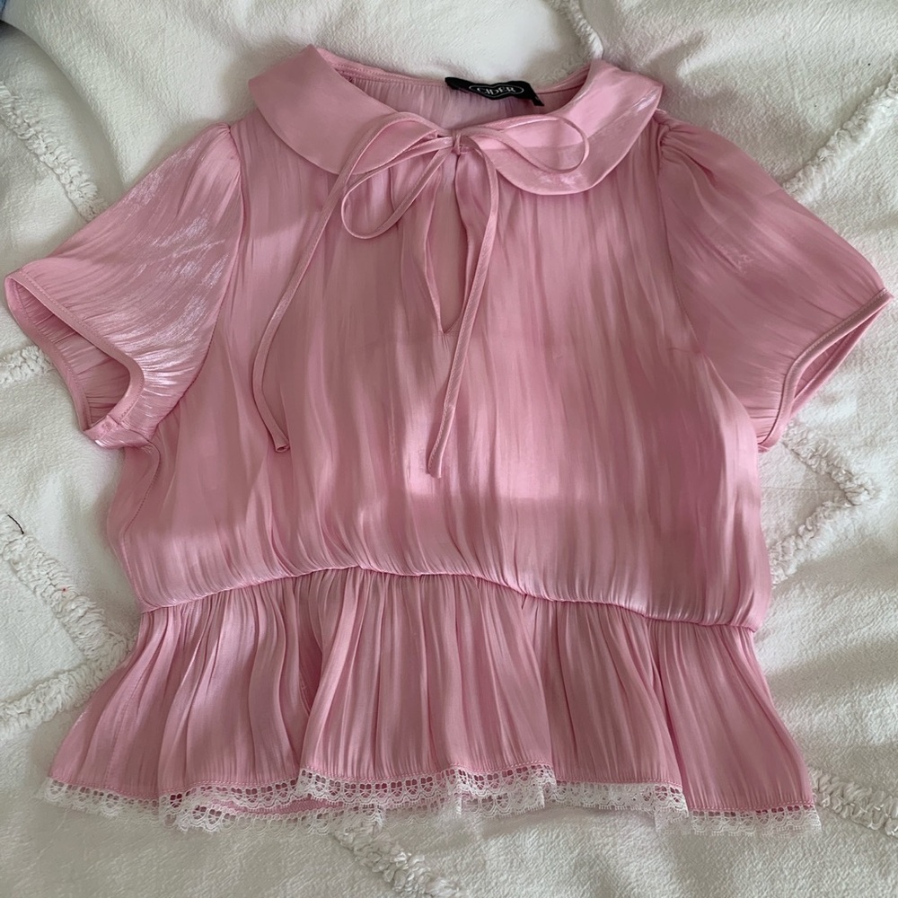 Pink Bow Top with Ruffle